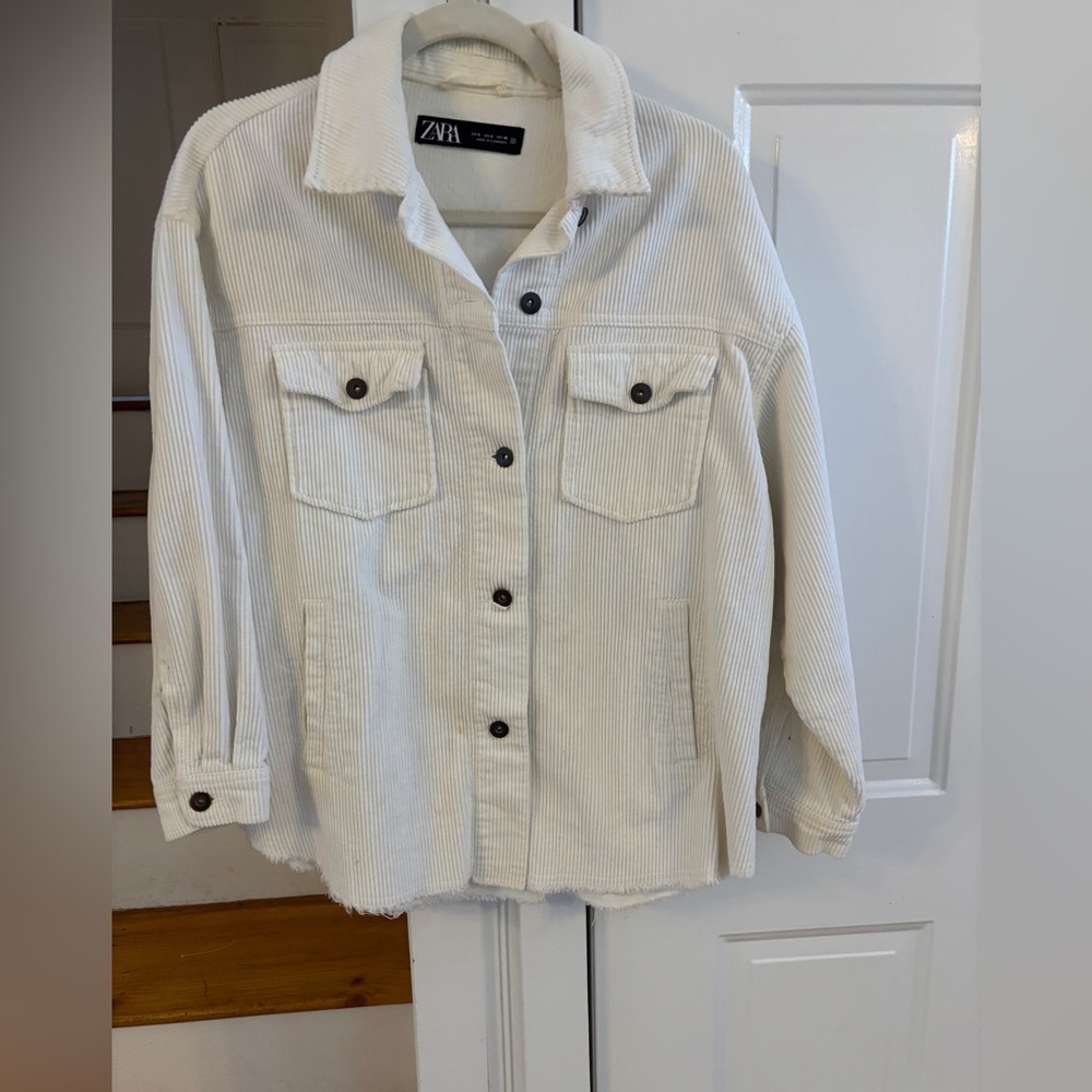 Zara Corduroy Jacket, Oyster White/Cream Oversized Small - Picture 2 of 4